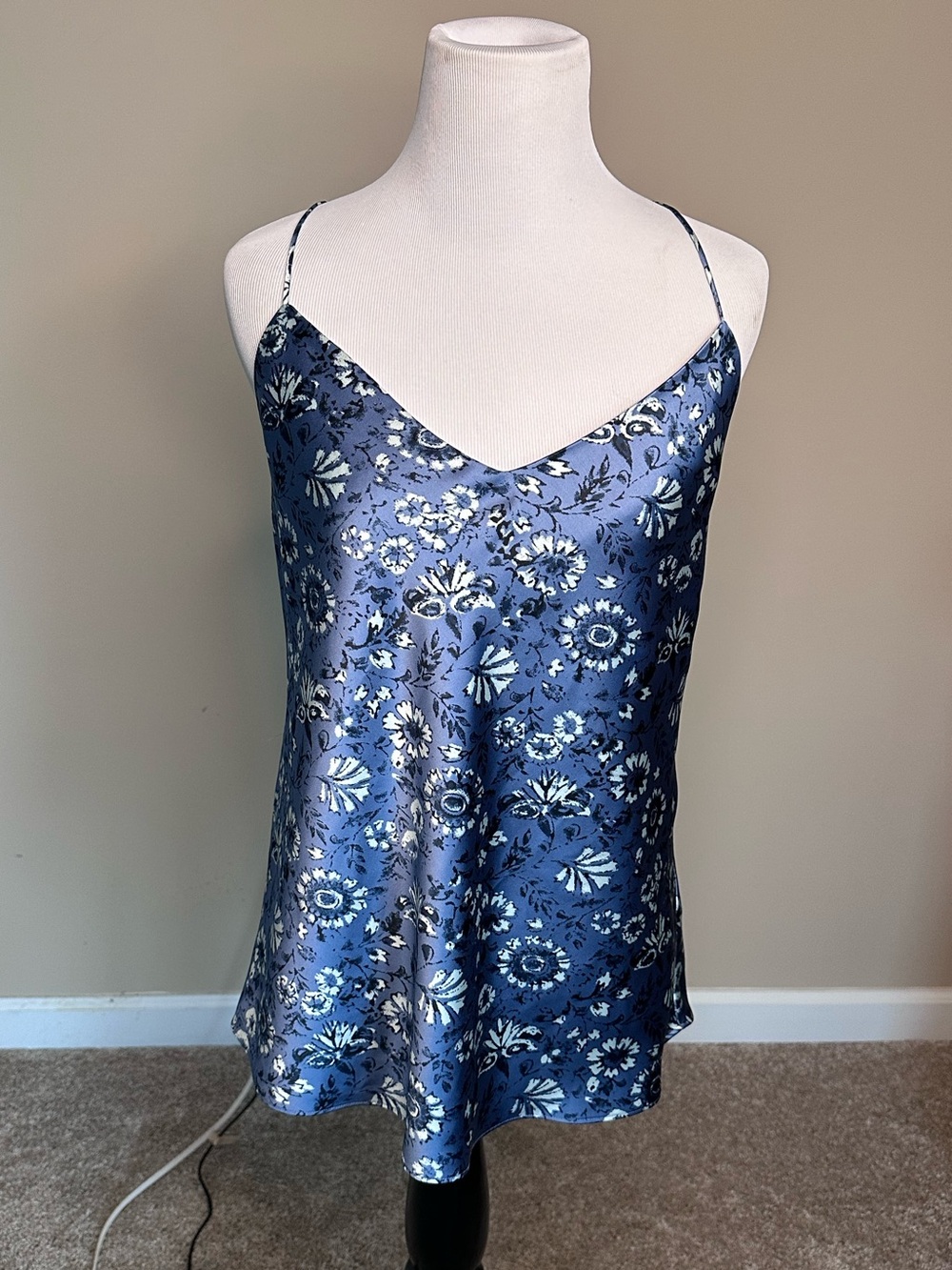 Club Monaco Blue Floral Satin Cami Slip
